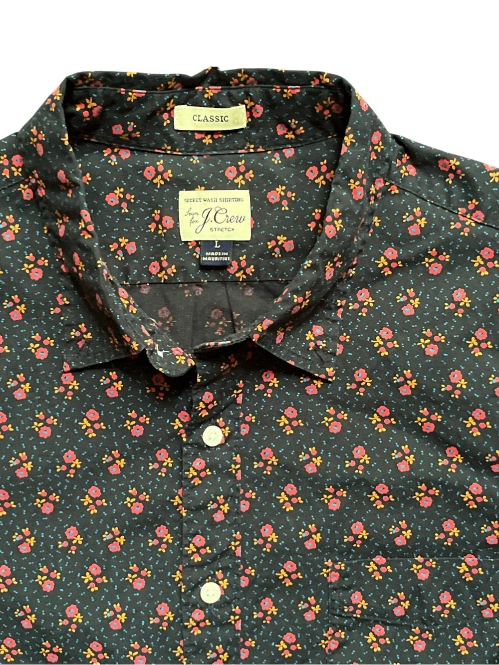 J. Crew Men's Floral Button Up Shirt Size Large Secret Wash Short Sleeve Cotton